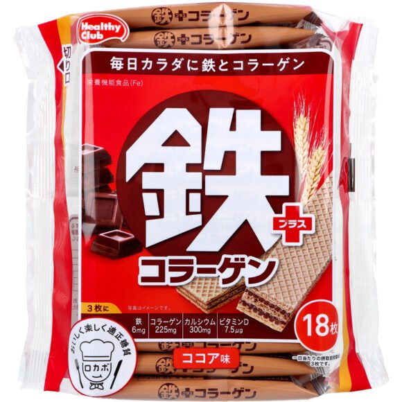 Healthy Club Iron + Collagen Wafers – Cocoa Flavor, 18 Pieces