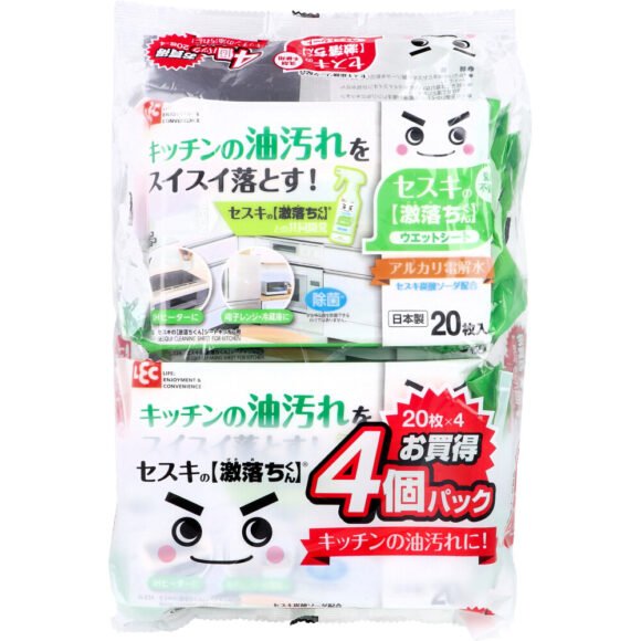 Sesqui Powerful Cleaning Wet Wipes for Kitchen, 20 Sheets × 4 Packs