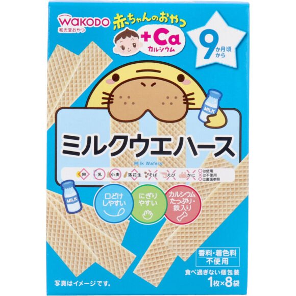 Wakodo Baby Snack +Ca Milk Wafer, 1 Stick × 8 Packs