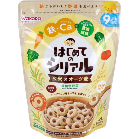 Wakodo Baby Food First Cereal Brown Rice × Oats with Green & Yellow Vegetables 25g