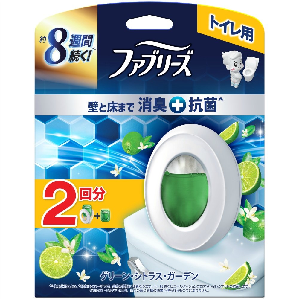 Febreze Toilet Deodorizer Premium Series + Antibacterial Green Citrus Garden + 2 Refills